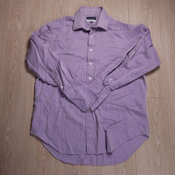 Gieves & Hawkes Dress Shirt 16.5-35.5 Purple Herringbone French Cuff Button Down - Picture 1 of 10